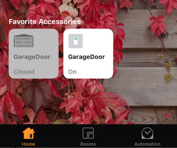 Apple Home UI showing Garage Door